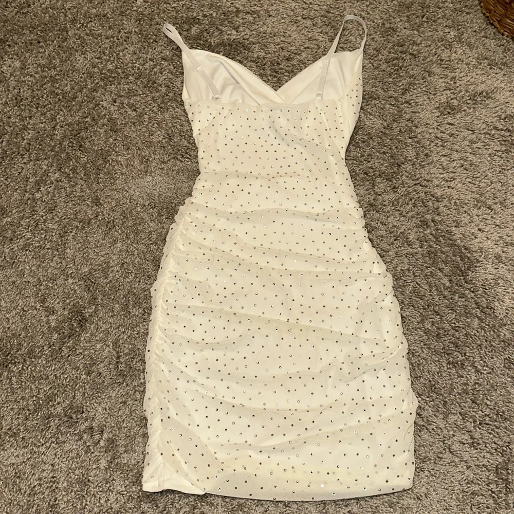 Windsor White Mini BodyCon Dress with Rhinestones - Picture 2 of 2